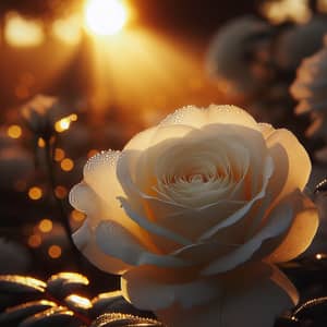 White Rose Bathed in Golden Light of Dawn