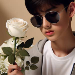 White Rose and Boy with Grey Sunglasses