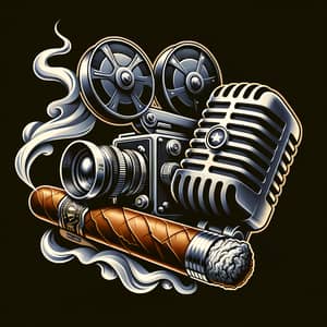 Realistic Cinema Camera, Cigar & Podcast Microphone Logo Design