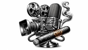 Realistic Cinema Camera, Cigar & Podcast Microphone Logo Design