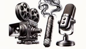 Realistic Cinema Camera, Cigar & Podcast Microphone Logo Design