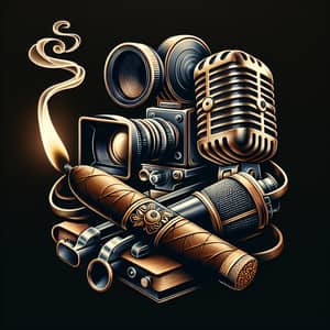 Realistic Cinema Camera, Cigar & Podcast Microphone Logo Design