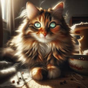 Adorable Domestic Cat with Vibrant Coat | Home Retreat