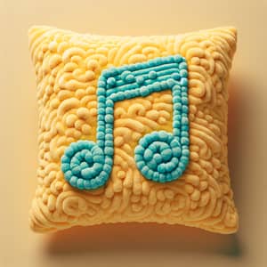 Plush Yellow Cushion with Turquoise Music Notes