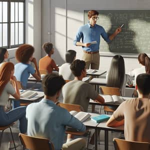 Multicultural Classroom with Male Teacher Instructing Students