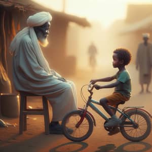 6-Year-Old Sudanese Boy Riding Bicycle in Suburban District