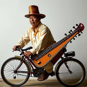 Ustad Wearing Songkok Riding Bicycle