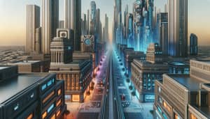 Futuristic Roman-Inspired Cityscape: Metallic Hues, High-Tech Streets