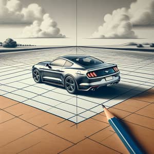 Mustang with Two Vanishing Points Perspective Art