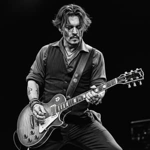 Johnny Depp Electric Guitar Sketch Art