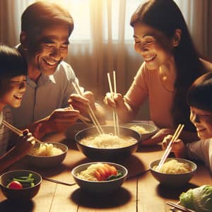 Filipino Family Enjoying Noodles Together