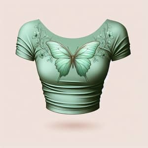 Fashionable Pistachio Crop Top with Butterfly Design