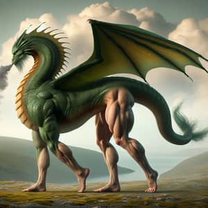 Dragon with Human Legs - Surreal Chimera in Fantasy Landscape