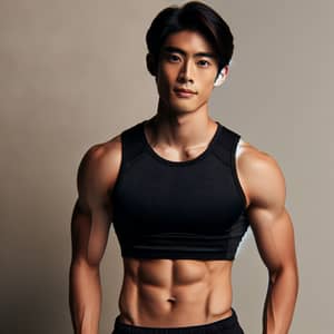 Young East Asian Man with Defined Abs | Gym Tank Top Model