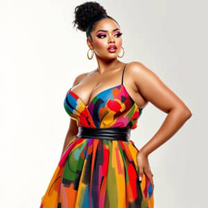 Vibrant Fashion Art: Curvaceous Model in Colorful Style