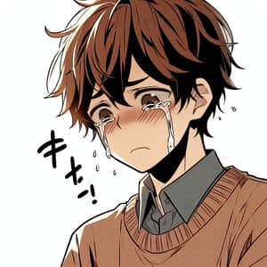 Manga Boy Crying with Brown Hair - Emotional Art