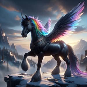 Black Horse with Rainbow Mane at Mount Olympus