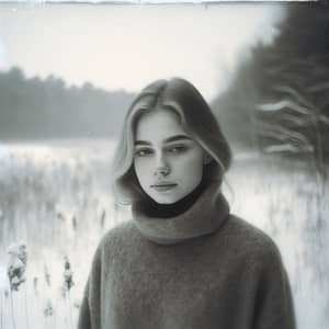 Vintage Winter Portrait in Monochrome | Tranquil Winter Scene