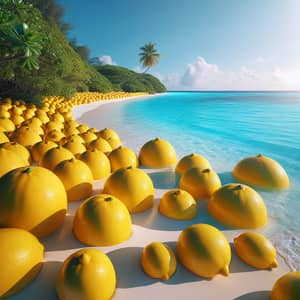 Beautiful Beach with Big Lemons - Tropical Paradise Scene