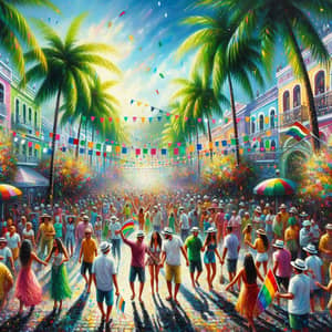 Vibrant Street Festival Painting | Diverse Celebration Scene