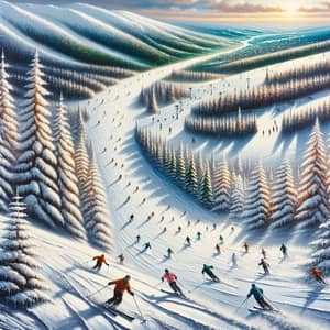 Snow-Covered Slopes in Europe: Skiing Art Painting