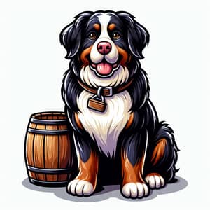 Playful Bernese Mountain Dog with Small Barrel | Cute Dog Art