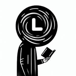 Minimalist Figure with Swirling Black Hole Head Holding Book