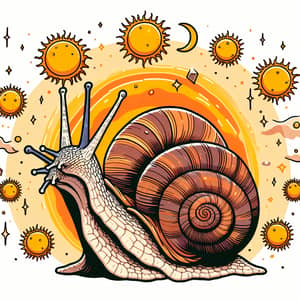 Snail Couple: Male and Female Against Multiple Suns Background