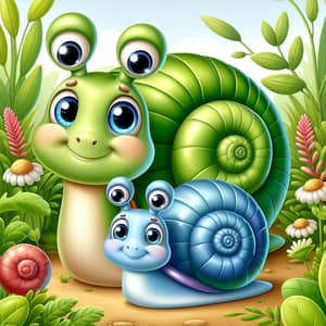 Cheerful Pixar-Style Snails for Kids' Storybook