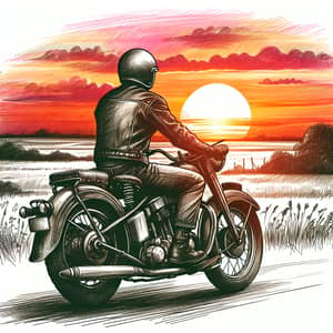 Vintage Motorcycle Rider at Sunset | Open Road Adventure