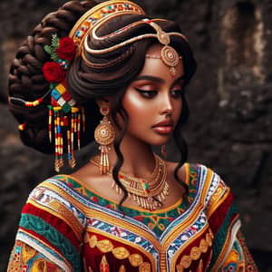 Elegant Eritrean Girl in Traditional Habesha Dress