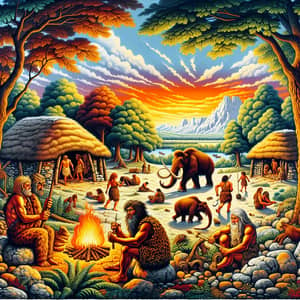 Colorful Stone Age Scene | Primitive Era Illustration