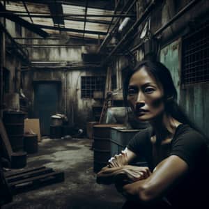 Abandoned Asian Woman: Solitude & Determination in Urban Decay