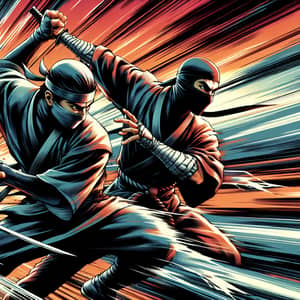 Fierce Ninja Battle in Vibrant Manga Style