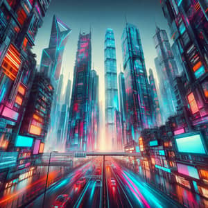 Futuristic Cyberpunk Cityscape with Vibrant Neon Colors