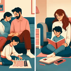 Parent-Child Relationships in Minimalist Art Style