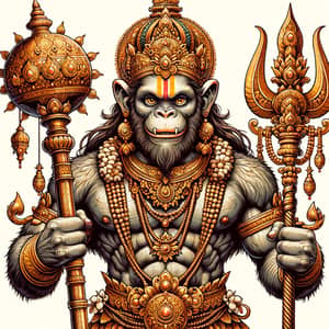 Mythical Hindu Deity with Golden Jewels and Mace