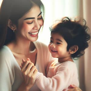 Supportive South Asian Mother Encouraging Child's Growth in Heartwarming Moment