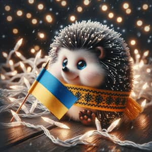 Festive Hedgehog with Ukrainian Flag | Holiday Lights