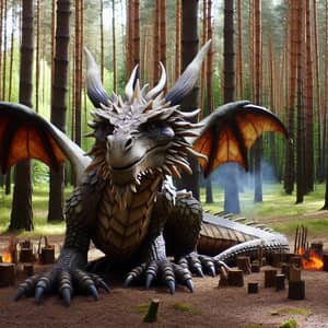 Dragon in the Forest - Mythical Creature Encountered in Woodland