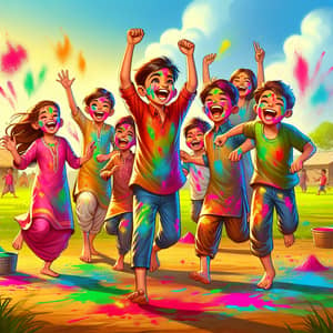 Joyful Kids Dancing at Holi Festival in India