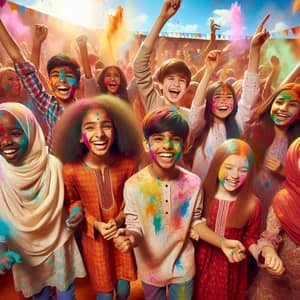 Joyful Dancing Kids at Holi Festival Celebration