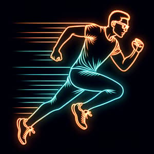 Neon Running Man in Orange Glasses Silhouette