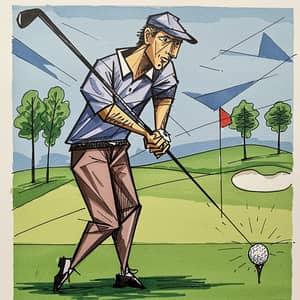 Golf Inspired Line Drawing by Picasso Style