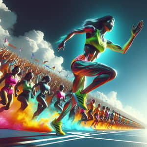 Vibrant Athleticism: Asian Runner at Finish Line in High Contrast