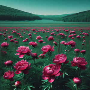 Beautiful Blooming Peonies in a Green Field