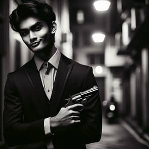 Stylish Crime Drama Portrait in Film Noir Style