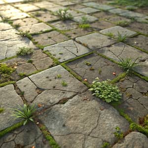 Old Stone Floor Texture with Plants and Cracks