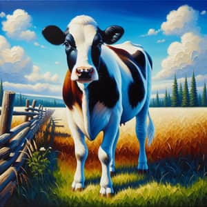 Peaceful Cow Grazing in Open Field Painting