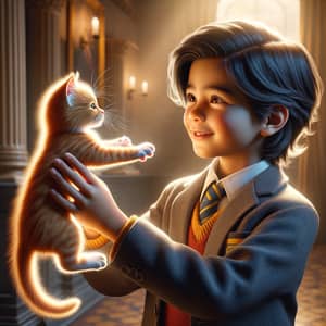 Heartwarming Moment: Boy and Kitten in Hyperrealism